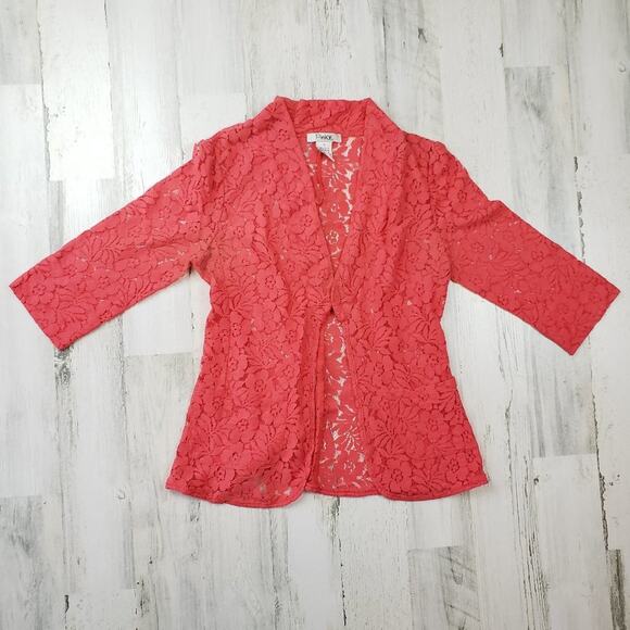 Pinky Lace 3/4 Sleeve Open Front Pink Lace Blazer Jacket Women's Size Small - Picture 1 of 7